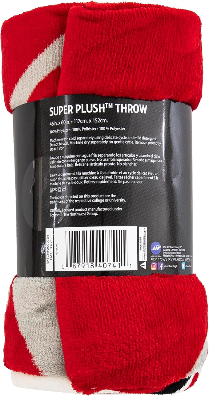 Northwest NCAA Alabama Crimson Tide Unisex-Adult Micro Raschel Throw Blanket, 46" x 60", Halftone