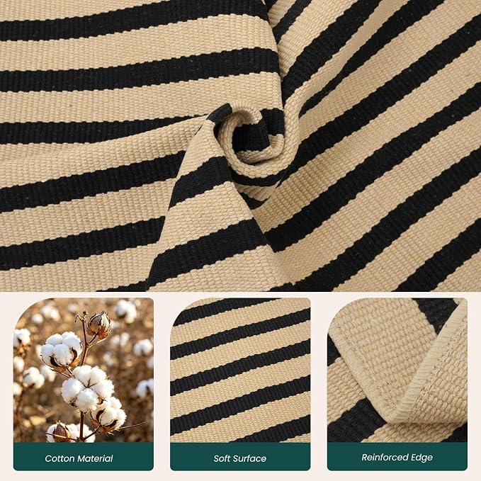KOZYFLY 4x6 Brown and Black Striped Rug Front Door Rug Cotton Woven Washable Indoor Outdoor Rugs Entrance Layered Doormat for Front Porch Kitchen Patio Farmhouse Carpet
