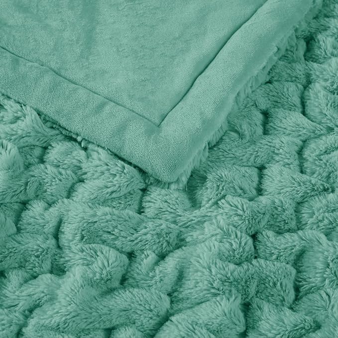 Madison Park Ruched Fur Throw Faux Fur Blanket for Sofa, 50" x 60", Aqua | Luxury, Premium, Soft Cozy Brushed Long Pile, All Season Plush Modern OEKO- TEX Certification Warm For Bed, Couch or Sofa