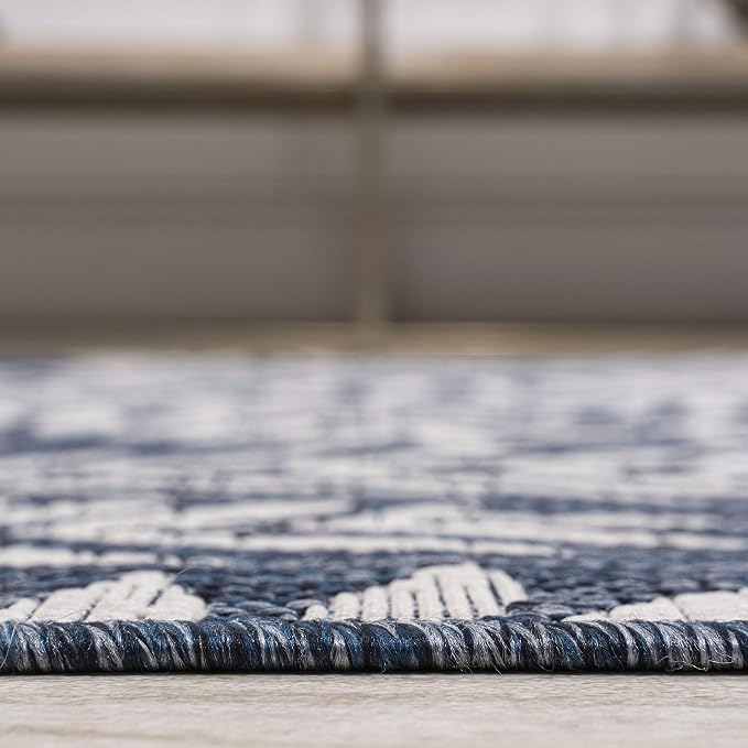 JONATHAN Y Palm Frond Indoor Outdoor Square Area Rug 3X3 Navy/Ivory, Nevis for Backyard, Patio, Porch, Easy-Cleaning, High Traffic, Pet-Friendly, Non-Shedding (SMB119B-3SQ)