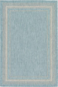 Unique Loom Outdoor Border Collection Area Rug - Soft Border (6' 1" x 9' Rectangle, Aquamarine/ Ivory)