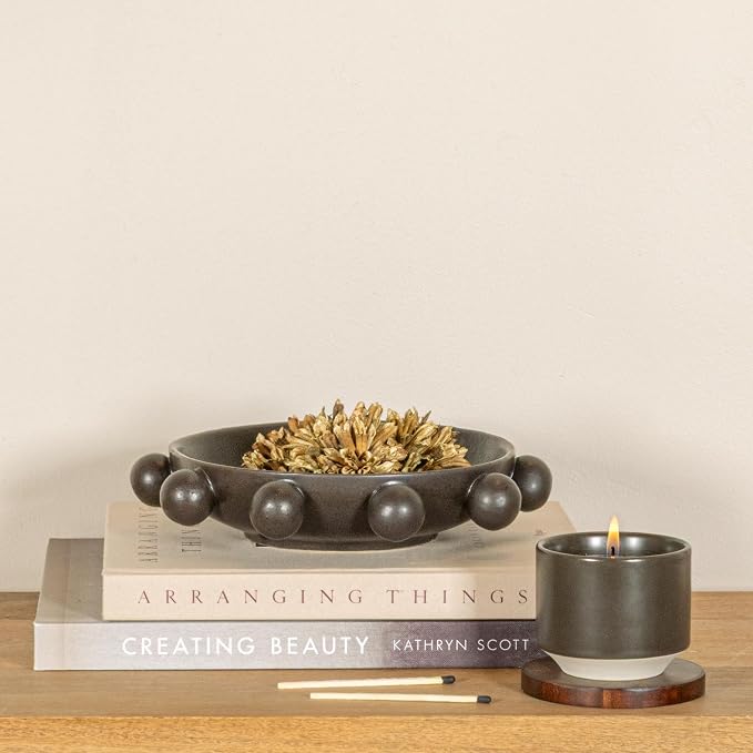 Bloomingville 9.75 Inches Stoneware Bowl with Orbs and Reactive Glaze, Black