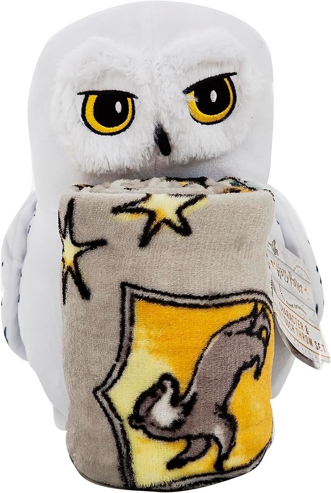 Northwest Character Hugger Pillow & Silk Touch Throw Blanket Set, Stuffed Animal for Kids, Newborn Snuggle Toy, 40" x 50", Harry Potter - Hedwig Magic
