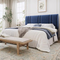 SHA CERLIN King Size Velvet Bed Frame with Adjustable Headboard, Blue | Vertical Channel Tufted Design, Upholstered Platform Bed, Wood Slats Support/No Box Spring Needed/Easy Assembly