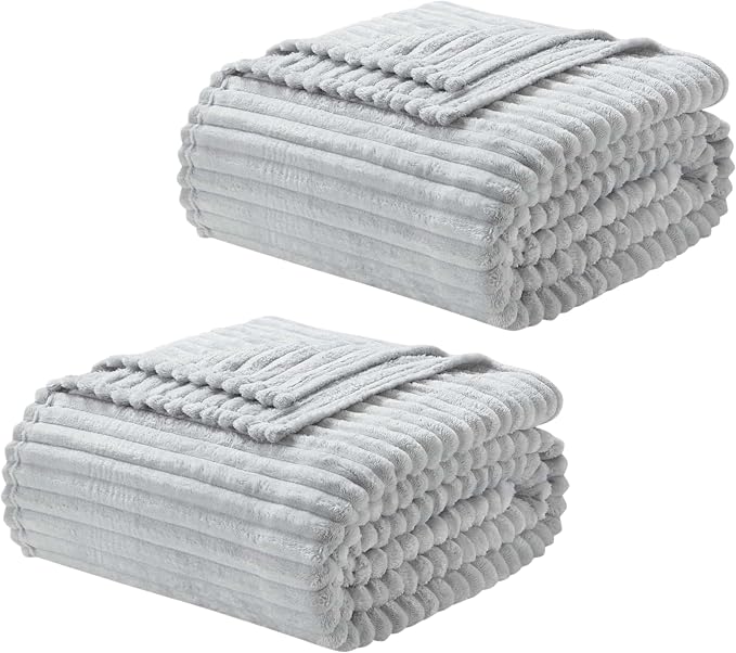 Nestl Light Grey Throw Blanket for Couch - Cozy Warm Fuzzy Blankets for Women, Set of 2 Small Fleece Throws for Girls - Silver, 50 x 60 Inches