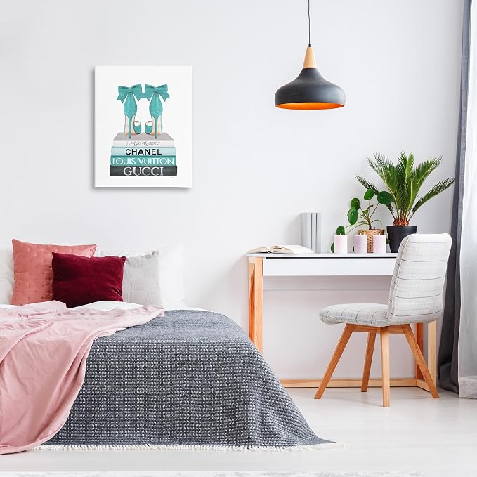 Stupell Industries 'Turquoise Bow Heels on Books'| Canvas Art | Stupell Industries | 24 x 30 Inches, Easy to Hang and Sturdy, Made in USA, by Amanda Greenwood