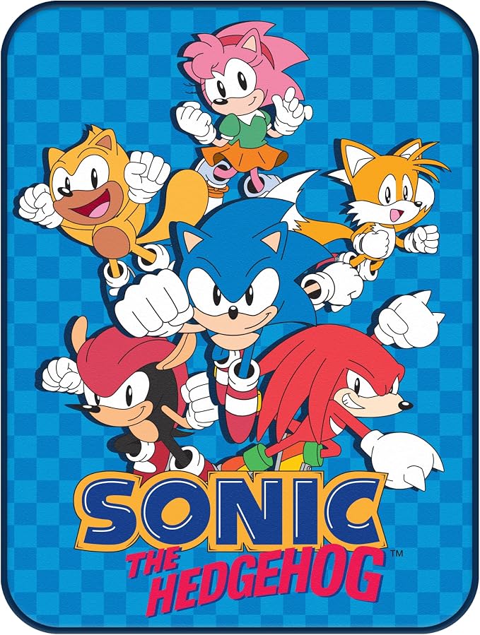 Silver Buffalo Sonic the Hedgehog Flannel Fleece Throw Blanket, 45"x60" | blue speed hero, checkerboard logo pattern, gaming inspired design, soft 185gsm textile fabric