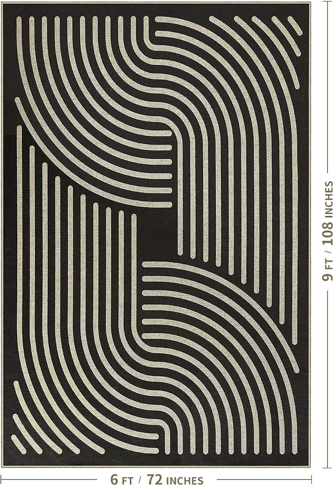 Easy Jute 6x9 Black Outdoor Patio Rug Machine Washable Boho Carpet