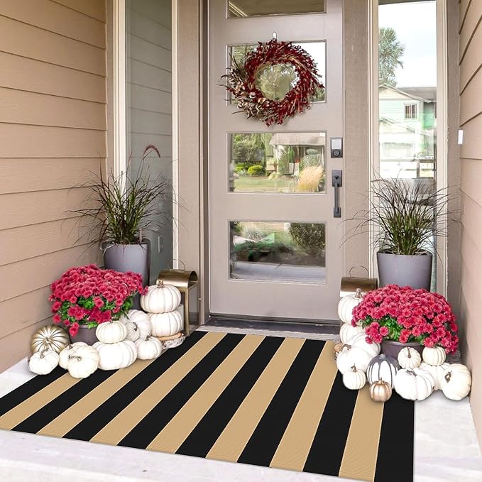 IOHOUZE Black Tan Rug 3x5 Ft Front Door Mats Outdoor, Washable Rug for Front Porch Decor, Spring Summer Welcome Mats Outdoor Indoor, Doormat for Farmhouse/Entryway/Home Entrance