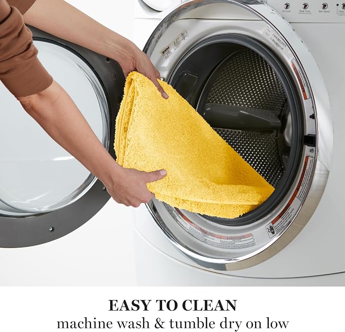 MARTHA STEWART Drylon Microfiber Bath Rug - 1 Piece, Ultra Soft Plush, Non-Slip, Thick, Washable Bathroom Rugs, Home Decor Accessories, Household Essentials, Small Bath Mat, 17" x 24", Yellow