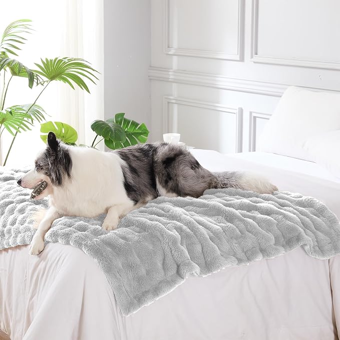 Modern Threads Water-Resistant Faux Rabbit Fur Pet Blanket for Dogs & Cats – Ultra-Soft Couch, Bed & Crate Protector, 50x60 Light Grey
