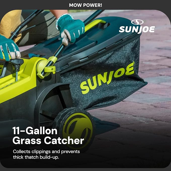 Sun Joe Cordless Electric Push Lawn Mower with 6-Position Height Adjustment, 11-Gal Bag, 17-Inch Cutting Width - Heavy-Duty Yard Trimmer for Gardening Care and Maintenance, 24V-X2-17LM | 670W Brushless, 17 Deck, 6-Position Height, 11-Gal Catcher, Inclu...
