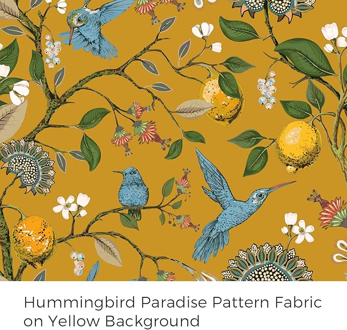Topfinel Bright Yellow Kitchen Valances 24 Inches Long Vintage Botanical Garden Hummingbird Thermal Insulated Faux Silk Grommet Blackout Small Window Curtains for Track Laundry Kitchen Camper 2 Panels