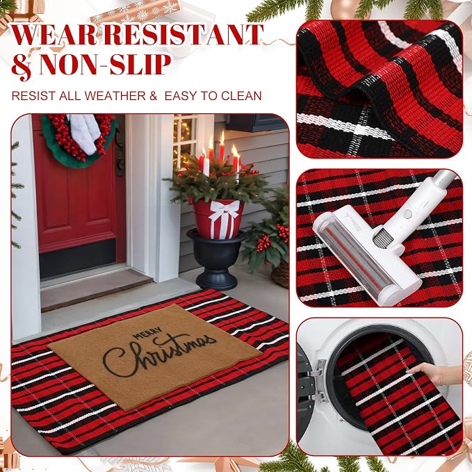 2 Pcs Outdoor Door Mat Combo Set Layered Outdoor Rug and Coir Welcome Doormat Non Slip Outside Floor Mat for Front Porch Entryway Patio Yard Decor(Merry Christmas,24'' X 51',18'' X 28'')