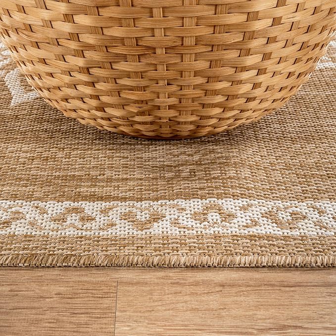 CAMILSON Outdoor Rug 8x10 Medallion Natural Modern Area Rugs for Indoor and Outdoor Patios Kitchen and Hallway Mats Washable Porch Deck Outside Carpet (Medallion Natural 8 x 10)