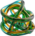 Torre & Tagus Orbit Hand Blown Glass Infinity Knot Sculpture - 4.5 Inch Glass Art Teal Amber Knot Decor Ball for Home Decor, Small Centerpiece Table Decoration for Home Interior (Ombre Ocean Sunset)