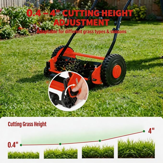 14" Push Lawn Mower, Manual Hand Push Lawn Mower Without Grass Catcher, Lightweight & Portable Walk-Behind Mower for Small Yards, Garden & Patio