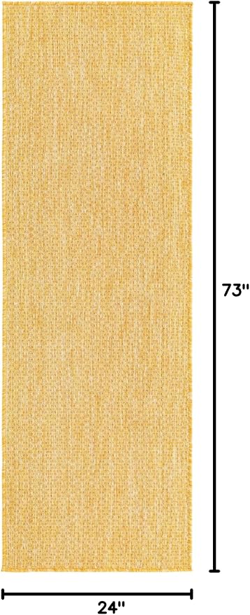 Unique Loom Collection Casual Transitional Solid Heathered Indoor/Outdoor Flatweave Area Rug (2' x 6' 1" Runner, Corn Harvest Yellow)