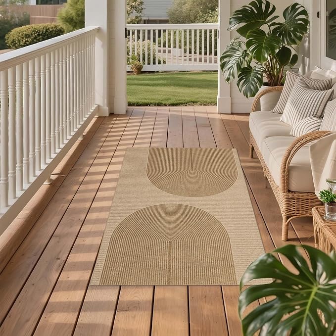 Non-Slip Jute Rug for Entryway: 3x5 Outdoor Mat - Geometric Arch Pattern | Safe Walking for Family All Day and Help with Cutting Slip Falls by 70%