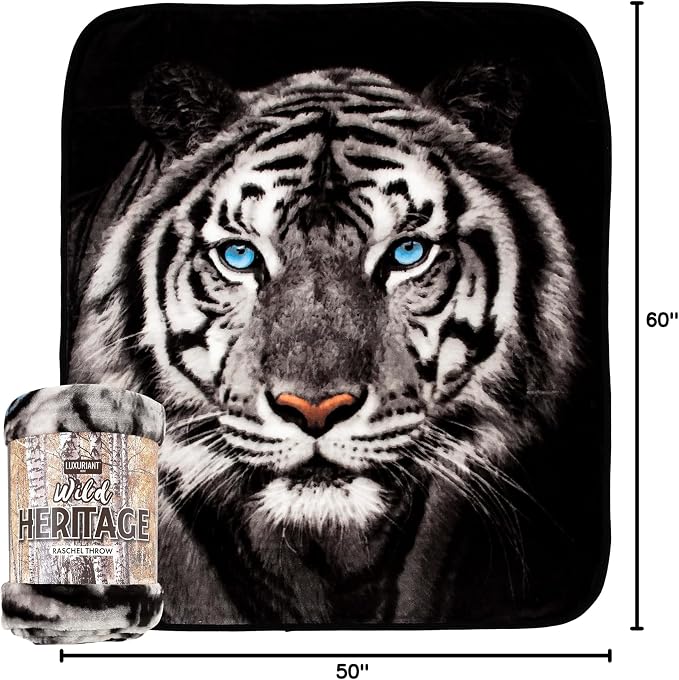 Northwest Wild Heritage Raschel Throw Blanket, 50" x 60", White Tiger