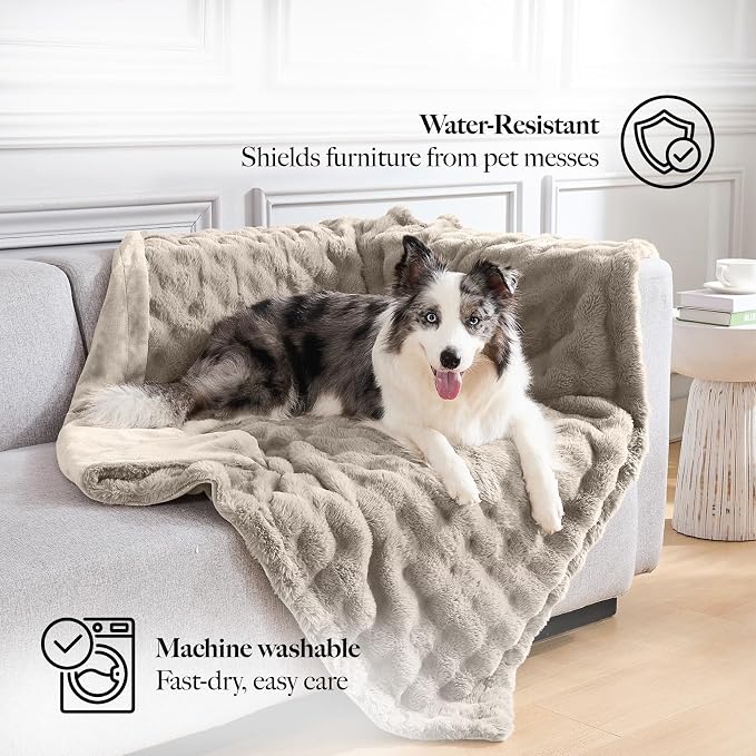 Modern Threads Water-Resistant Faux Rabbit Fur Pet Blanket for Dogs & Cats – Ultra-Soft Couch, Bed & Crate Protector, 50x60 Brown