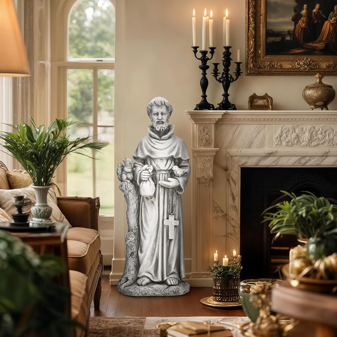 St. Francis Outdoor Garden Statue, Magnesium Oxide, Grey, 31 in | Catholic Outdoor Sculpture for Prayer & Meditation, Weatherproof, for Patio, Garden, and Yard Decor