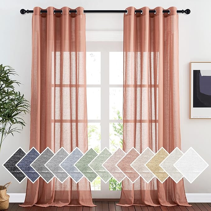 NICETOWN Linen Semi Sheer Curtains, Grommet Top Rustic Farmhouse Linen Curtains by NICETOWN