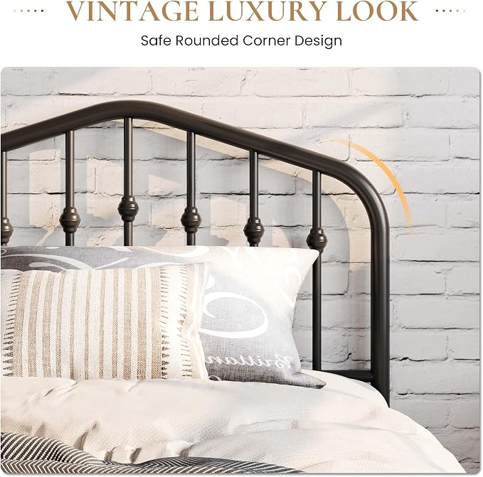 SHA CERLIN Twin Size Metal Bed Frame with Wrought Iron-Art Headboard, Black | Victorian Style Metal Platform Bed Frame, Wrought Iron-Art Headboard and Footboard, Under-Bed Storage, No Box Spring Needed