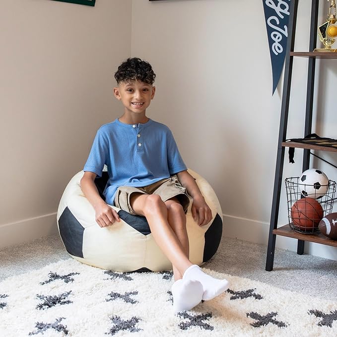 Big Joe Sports Ball Child-Sized Bean Bag Chair for Kids, Soccer Ball Plush, Ultra-Soft Lightweight Polyester Blend, 2.5 Foot Refillable