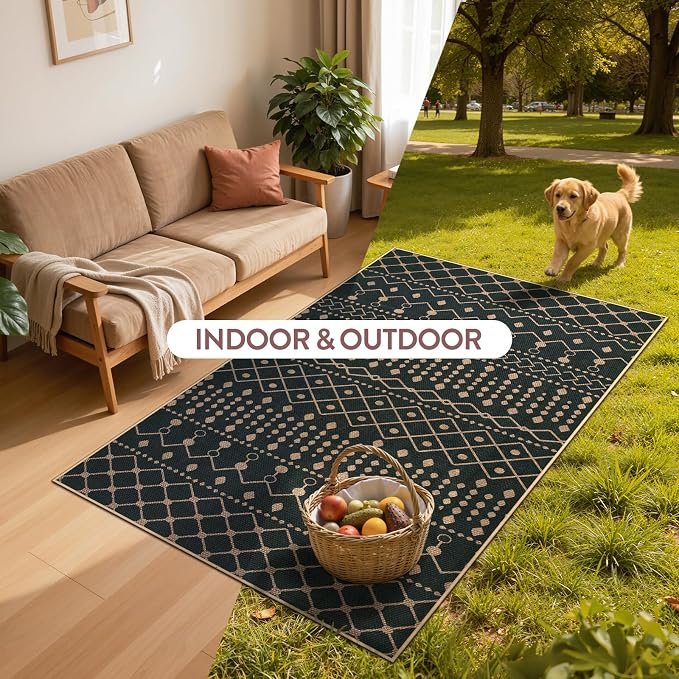 Lahome Moroccan Easy Jute 3x5 Outdoro Rug, Black and White Entryway Rug | Modern Geometric Non Slip Washable Indoor Outdoor Carpet for Porch Kitchen Patio