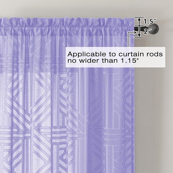 Simplebrand Lavender Semi Sheer Curtains 45 Inch Length 2 Panels, Geometric - Image 4