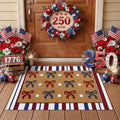 Tinideya 2 Pcs Independence Day Door Mat Patriotic Welcome Non Slip Coir Mats 4th of July Bow Star Floor Layering Doormats Seasonal for Front Porch Entryway Decor(Bow)