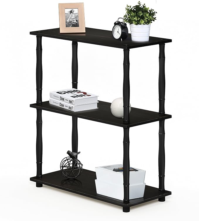 Furinno Turn-N-Tube 3-Tier Compact Multipurpose Shelf Display Rack with Classic Tube, Espresso/Black | Open Frame Corner Shelf, for Organization and Storage, Living Room, Garage, Home Office