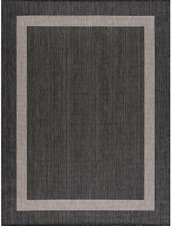 CAMILSON Outdoor Rug 9x12, Large Modern Outside Rugs for Patios Porches Waterproof Durable Washable Non-Shedding, Easy-to-Clean Indoor Outdoor Area Carpet (9 x 12, Bordered - Dark Gray/Light Gray)