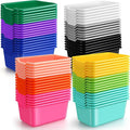 Dandat 72 Pcs Plastic Book Bins for Classroom Library Colorful Scoop Front Cubby Bins Stackable Toy Storage Containers with Handles for School Home Office Nursery Daycare (Bright Color)