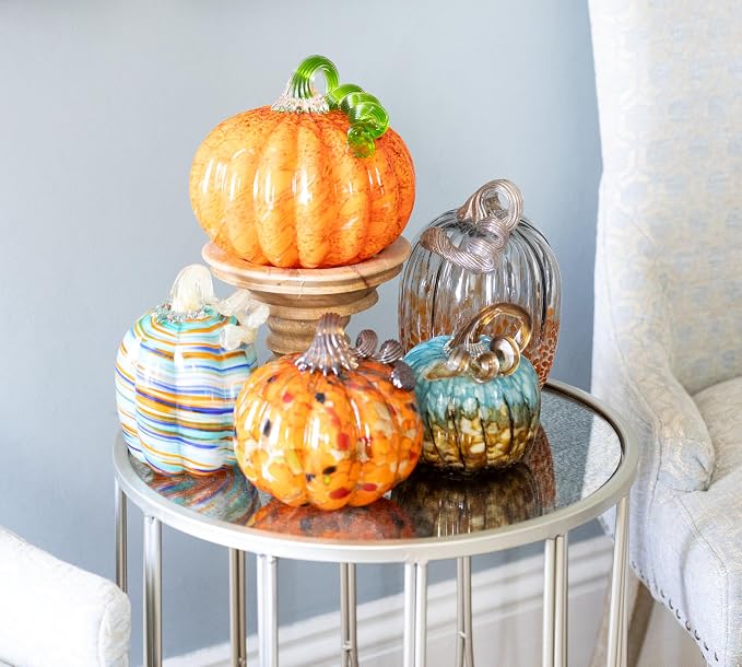 Boston International Handblown Glass Pumpkin Tabletop Décor, 4.5 x 5.5-Inches, Copper Canyon