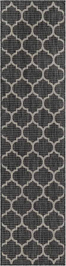 Unique Loom Outdoor Trellis Collection Area Rug - Trellis (Runner 2' 0" x 8' 0", Black/ Ivory)