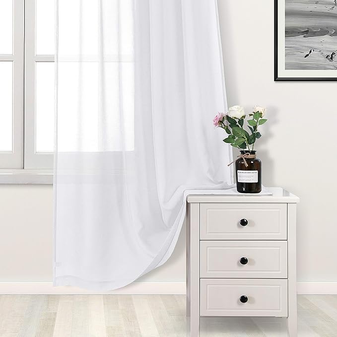 DWCN Sheer White Curtains 90 inches Long, Elegant Transparent Voile Sheer - Image 3