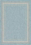 Unique Loom Outdoor Border Collection Area Rug - Soft Border (7' 1" x 10' Rectangle, Aquamarine/ Ivory)