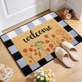 2 Pcs Spring Welcome Doormat Outdoor Entrance, Flower Non Slip Coir Mats, Black and White Check Doormat, Floral Spring Layering Door Mat for Home Indoor Porch Entry Decor 23.6 x 31.5 Inch