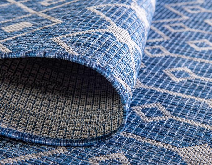 Unique Loom Outdoor Trellis Collection Area Rug - Tribal Trellis (2' 2" x 3' 1" Rectangle, Blue/ Ivory)