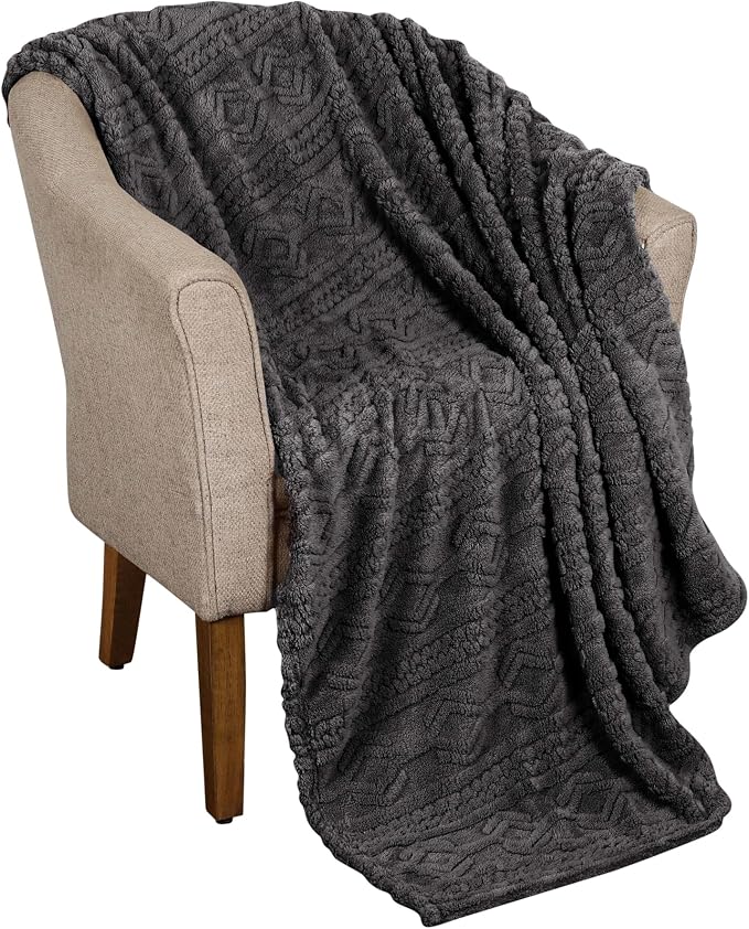 SUPERIOR Fleece Boho Jacquard Blanket, Decorative Blankets for Bedroom, Sofa, Fuzzy, Plush, Fluffy, Soft, Cute Room Decor, Beautiful Cover, Comfort Essentials, Arctic Collection, King, Charcoal