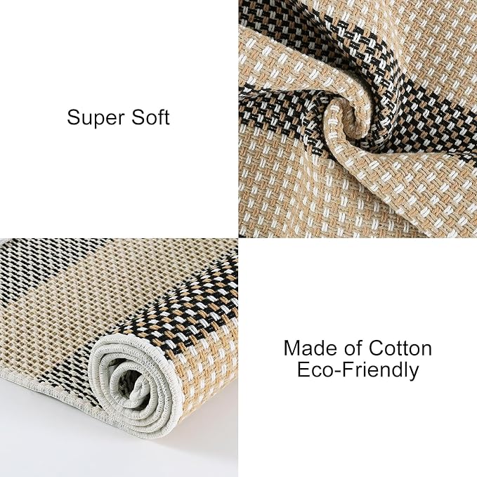 OJIA Indoor Outdoor Rugs 4'x6', Washable Outdoor Patio Rug Tan Camping Rug | Front Porch Rug Cotton Woven Outdoor Mat Entryway Rugs Indoor Area Rugs Floor Mat for Backyard/Kitchen/Bedroom/Living Room
