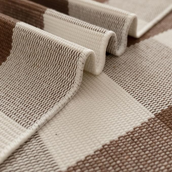 Bottalive Buffalo Plaid Outdoor Rugs, 3'x5' Brown and White Checkered Indoor/Outdoor Area Rug, Layering Rug for Hello/Welcome Door Mat, Washable Cotton Woven Farmhouse Mat for Fall Front Porch Décor