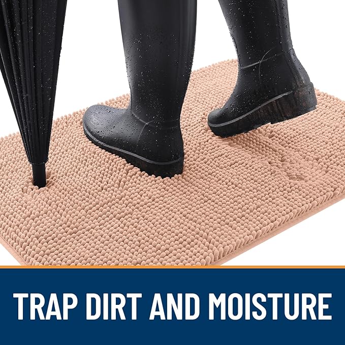OLANLY Dog Door Mat for Muddy Paws 59x24, Absorbs Moisture and Dirt, Absorbent Non-Slip Washable Doormat, Quick Dry Chenille Mud Mat for Dogs, Entry Indoor Entryway Carpet for Inside Floor, Peach