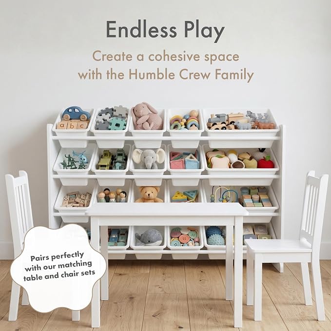 Humble Crew Kids Toy Organizer with 20 Bins, 4 Tier Storage for Playroom | Sturdy wood and steel toddler shelf, removable BPA-free containers, wall anchor anti-tip safety kit for bedroom or classroom