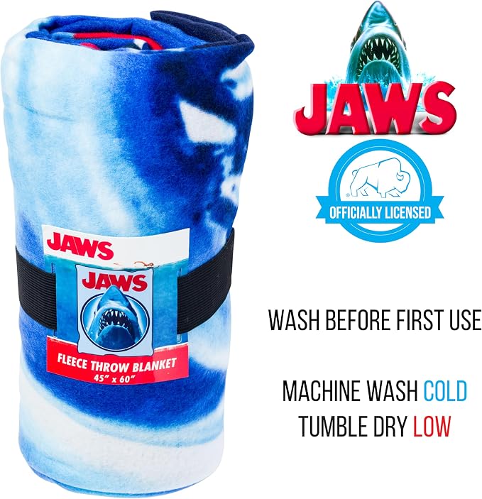 Silver Buffalo Jaws Need a Bigger Boat, Fleece Throw Blanket, 45x60in | Soft and Cozy, 180 GSM