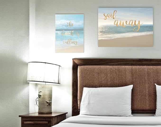 Stupell Home Décor The Beach Is Calling Gold Typography Wall Plaque Art, 10 x 0.5 x 15, Proudly Made in USA | Stupell Industries | 10 x 15 Inches, Easy to Hang and Sturdy, Made in USA, by Emily Robinson
