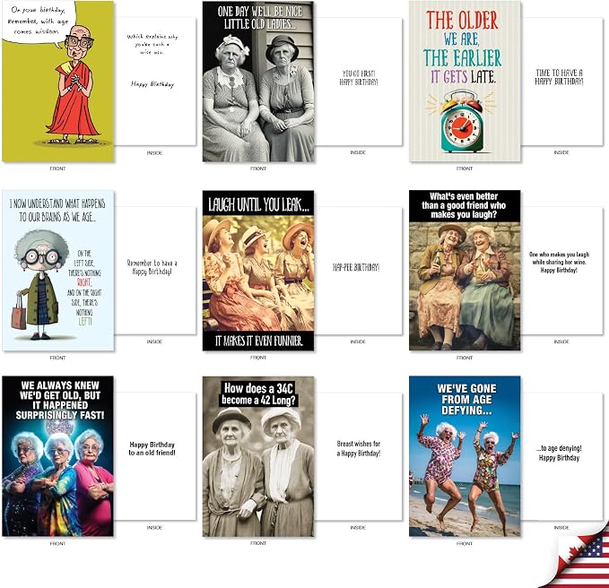 NobleWorks, 36 Assorted Box Set Funny Birthday Greeting Cards w/ 5 x 7 Inch Envelopes for Men and Women (36 Designs, 1 Each) Bday Getting Old AC10798BDG-B1x36