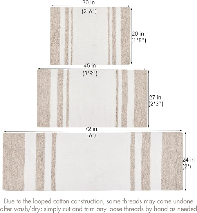 Madison Park Spa Cotton Bath Rug Absorbent Plush Striped, 24 x 72, Taupe | Soft Pile, Machine Washable, OEKO-TEX Certified